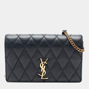 Pre Owned Saint Laurent Paris Black Diamond Quilted Lambskin Angie Chain Bag