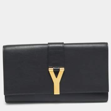 Pre Owned Saint Laurent Y-Ligne Black Leather Clutch