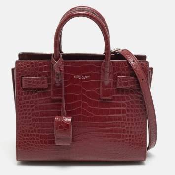 مملوكة مسبقًا Saint Laurent Classic Sac De Jour Nano Red Croc Embossed Leather Tote
