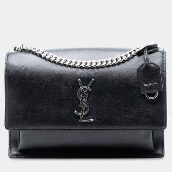 Pre Owned حقيبة سان لوران باريس جلد العجل مونوغرام غروب الشمس سوداء كبيرة كروس بودي