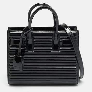 Pre Owned Saint Laurent Classic Sac De Jour Nano Black Ribbed Patent Leather Tote