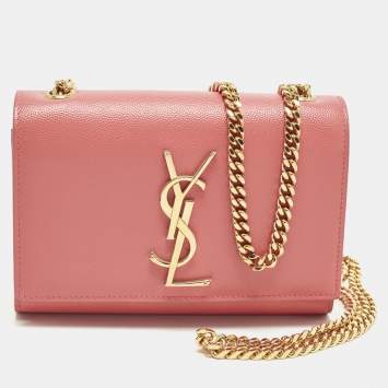 Pre Owned Saint Laurent Kate Small Coral Pink Leather Shoulder Bag