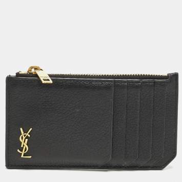 Pre Owned حامل بطاقات بسحّاب جلد أسود بشعار سان ل وران