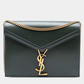 Pre Owned Saint Laurent Paris Green Smooth Calfskin Monogram Cassandra Clasp Bag