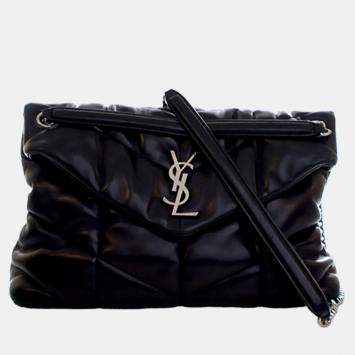 Pre Owned حقيبة كتف سان لوران باريس سوداء لولو ميديوم نابا نفخ