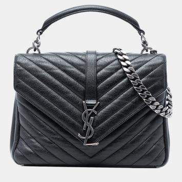 مملوكة مسبقًا Saint Laurent Paris Black Medium Chevron Sheepskin Monogram College Satchel