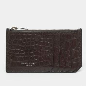 مملوكة مسبقًا حافظة بطاقات سان لوران جلد نقشة التمساح أسود بسحاب 