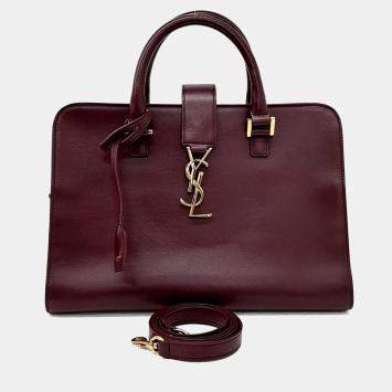 Pre Owned Saint Laurent Paris Burgundy Leather Monogram Cabas Bag Small