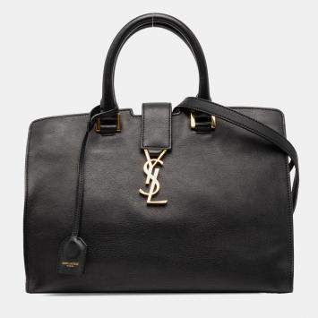 مملوكة مسبقًا Saint Laurent Paris Black Small Leather Monogram Cabas Satchel