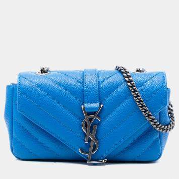 Pre Owned حقيبة سلسلة مونوغرام كلاسيك شيفرون جلد العجل حبوب زرقاء سان لوران باريس بيبي