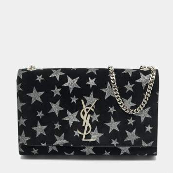Pre Owned Saint Laurent Kate Medium Black/Silver Star Suede Shoulder Bag