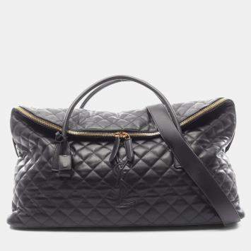 Pre Owned حقيبة بوسطن عملاقة إيف سان لوران جلد أسود