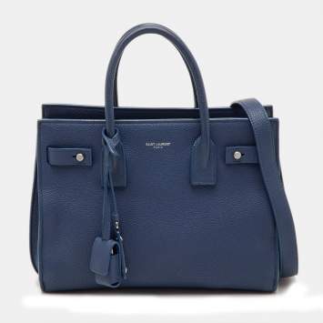 Pre Owned Saint Laurent Sac De Jour Baby Navy Blue Leather Tote