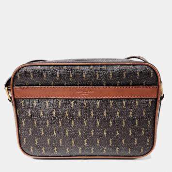 Pre Owned Saint Laurent Paris Brown PVC Le Monogram Camera Crossbody Bag