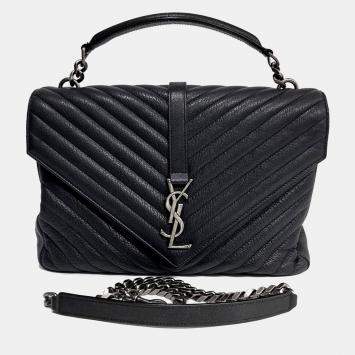 Pre Owned Saint Laurent Paris Black Leather Classic College Monogram Chain Bag