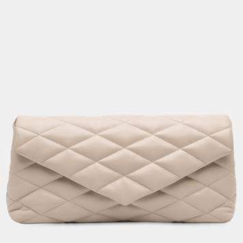 مملوكة مسبقًا Saint Laurent Paris Brown Large Quilted Lambskin Sade Clutch
