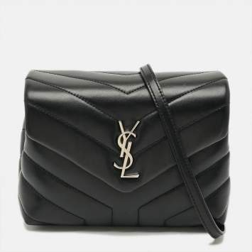 Pre Owned Saint Laurent Toy Loulou Black Matelassé Leather Crossbody Bag