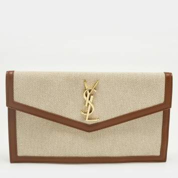مملوكة مسبقًا Saint Laurent Uptown Beige/Brown Canvas and Leather Pouch