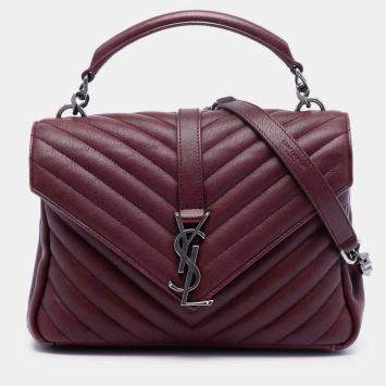 مملوكة مسبقًا Saint Laurent Paris Red Medium Chevron Sheepskin Monogram College Satchel