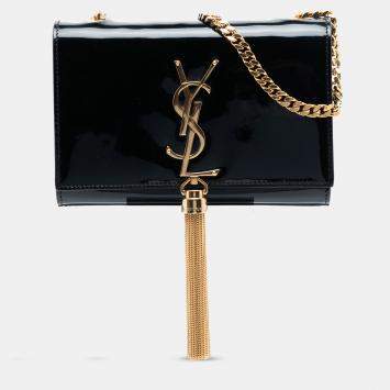 مملوكة مسبقًا Saint Laurent Paris Black Small Patent Monogram Kate Tassel Crossbody