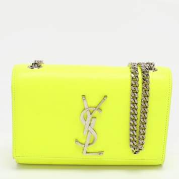 مملوكة مسبقًا Saint Laurent Monogram Kate Small Neon Green Leather Shoulder Bag