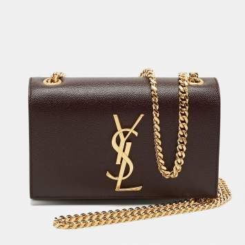 مملوكة مسبقًا Saint Laurent Kate Small Burgundy Leather Shoulder Bag