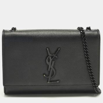 مملوكة مسبقًا محفظة بسلسلة سان لوران نيو كيت جلد مجعد لامع ذهبي صغيرة