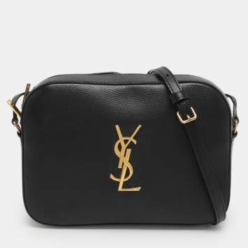 Pre Owned Saint Laurent Monogram Black Grain Leather Camera Crossbody Bag