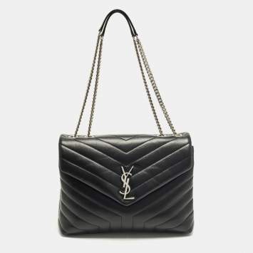 Pre Owned حقيبة كتف سان لوران لولو متوسطة جلد أسود ماتيلسيه