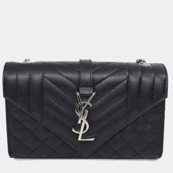 مملوكة مسبقًا حقيبة سان لوران باريس مونوغرام جلد أسود سلسلة على الكتف