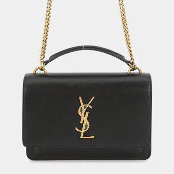 Pre Owned Saint Laurent Paris Sunset 2Way Chain Wallet Black Leather