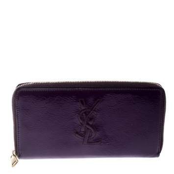 Pre Owned Yves Saint Laurent Purple Patent Leather Belle de Jour Zip Around Wallet