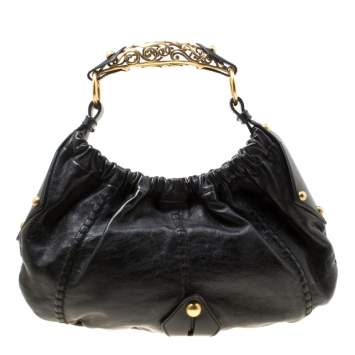 Pre Owned Yves Saint Laurent Black Leather Vincennes Mombasa Hobo