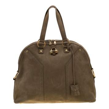Pre Owned Saint Laurent Mossy Green Suede Oversized Muse Bag