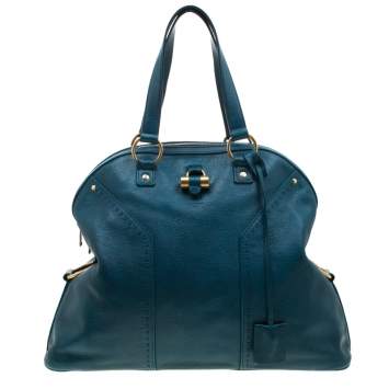 Pre Owned Saint Laurent Green Leather Oversized Muse Bag