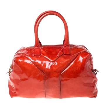 Pre Owned Saint Laurent Paris Red Orange Patent Leather Medium Easy Y Bag