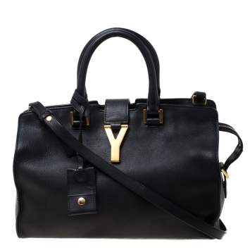 Pre Owned Saint Laurent Paris Black Leather Small Cabas Chyc Tote