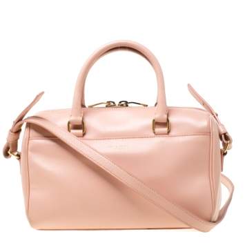 Pre Owned Saint Laurent Peach Leather Classic Baby Duffle Crossbody Bag 