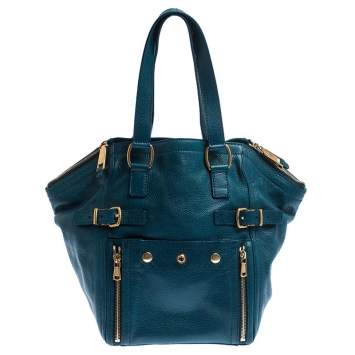 Pre Owned Saint Laurent Paris Dark Teal Leather Downtown Tote 