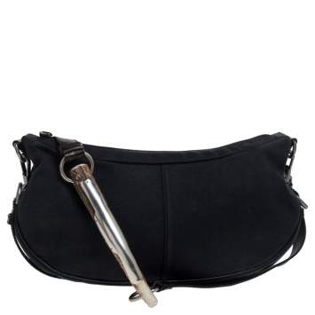 Pre Owned Yves Saint Laurent Black Canvas and Leather Mombasa Shoulder Bag