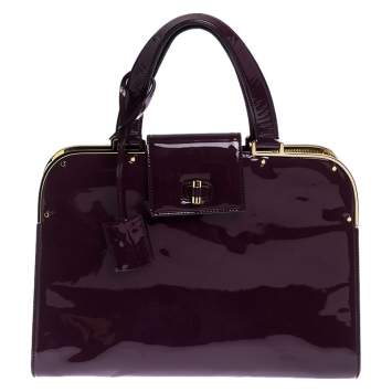 Pre Owned Saint Laurent Paris Purple Patent Leather Large Uptown Satchel