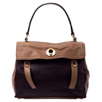 Pre Owned Yves Saint Laurent Tri Color Leather and Suede Muse Two Satchel
