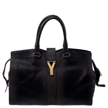Pre Owned Yves Saint Laurent Dark Grey Leather Medium Cabas Y-Ligne Tote