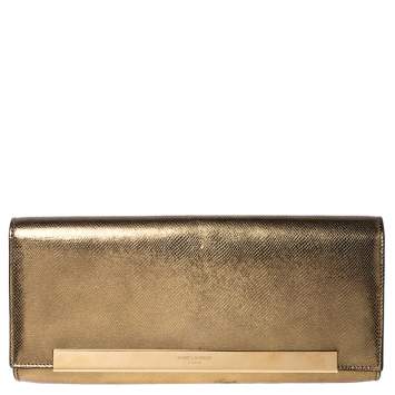 Pre Owned  Saint Laurent Gold Snakeskin Embossed Leather Poche Lutetia Clutch