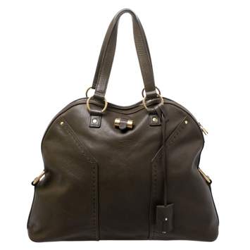 Pre Owned Saint Laurent Olive Green Leather Oversized Muse Satchel