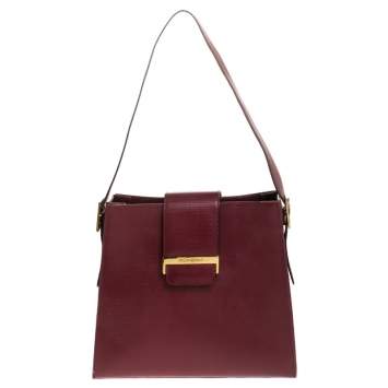 Pre Owned Yves Saint Laurent Red Lizard Embossed Leather Shoulder Bag