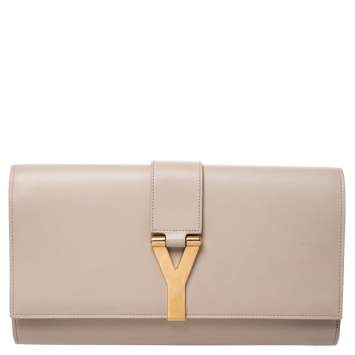 Pre Owned Saint Laurent Paris Beige Leather Ligne Y Clutch  