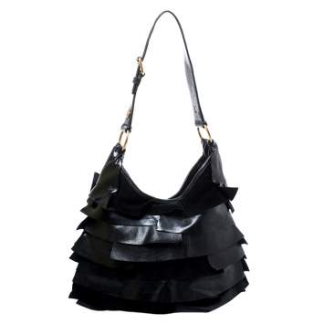 Pre Owned Yves Saint Laurent Black Suede and Patent Leather St. Tropez Shoulder Bag