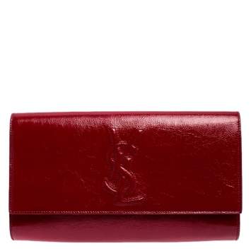 Pre Owned Saint Laurent Paris Red Patent Leather Belle De Jour Flap Clutch