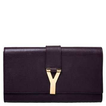 Pre Owned Saint Laurent Brown Leather Y Line Clutch